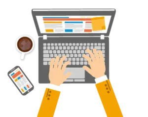 Personnage dessinant un wireframe pour mobile